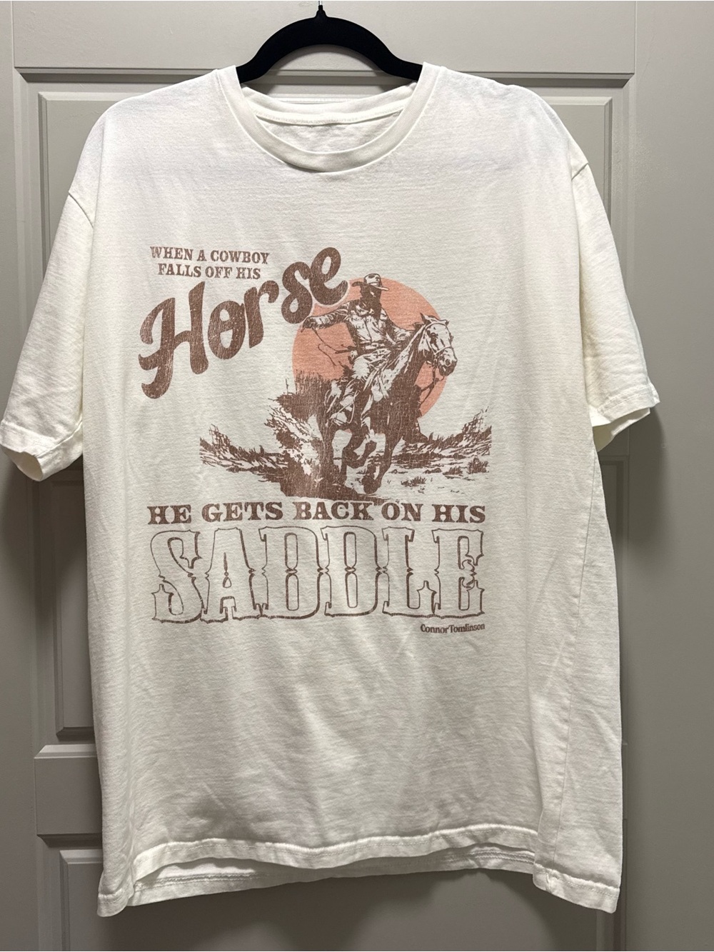 White Graphic Tee - 'Horse' Cowboy Saddle Design